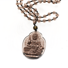 財神小舖 生肖兔 文殊菩薩 本命佛 頂級冰晶黑曜石項鍊 全長約62cm, 冰晶 + 黑曜石, 1條