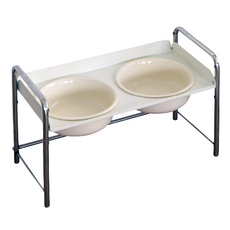 沐慕家居 可調節架陶瓷寵物碗, 雙碗 17.5cm 米白色, 1組