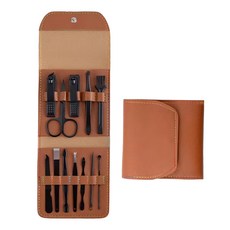 sc優選 墨綠色指甲刀套裝全套 - 棕色12件套裝, 1組, 修甲美甲工具
