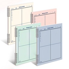 Munid 螺旋四分割筆記本四入組, 1組, 象牙白+橘色+綠色+藍色