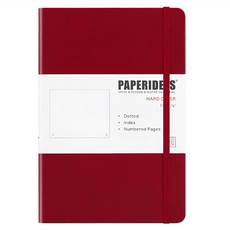PAPERIDEAS A5 硬皮點陣筆記本, 188頁, 彈性鬆緊帶, 2個書籤, 酒紅色, 1本
