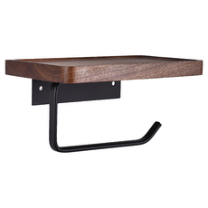 Truly House 免打孔浴室紙巾收納置物架 原木置物板 附黏貼劑, 1個, 紅棕色 + 黑色