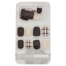 穿戴甲 彩繪凝膠美甲貼片 Set 24片, 清新棕格, 1盒