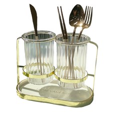 Homevanesse 金邊瀝水餐具筒 Set, 白色, 1組