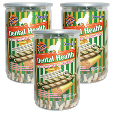 Boneplus 綜合雙色潔牙軟笛酥, 仿皮卷設計, 天然原料, 耐咀嚼, 500g, 3罐