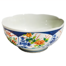 13缽-日本製 陶瓷碗 寬13.2cm 高6cm 容量390mL, 花卉圖案 白色, 1個