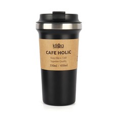 Klina Cafe Holic保溫保冷真空不鏽鋼保溫杯, 黑色, 450ml, 1個