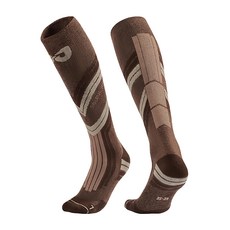 GOLOV.EJOy 羊毛長筒滑雪襪/運動機能壓力襪 Set 複合羊毛纖維 保暖吸濕排汗, 焦糖棕, 1雙, 35~39