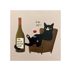 西格傢飾 療癒多巴胺趣味貓咪無框畫, 40x40x2.6cm 松木油畫, 40 x 40cm, 喝酒不行嗎