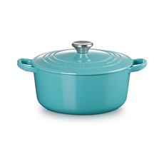 LE CREUSET 圓鐵鍋 鋼頭 3660g 2.4L, 20cm, 土耳其藍 + 內鍋黑, 1個