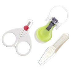 FARLIN 新生嬰兒安全清潔3件組 放大鏡指甲剪 + 專用剪刀 + 衛生鑷子, 1組, 綠色