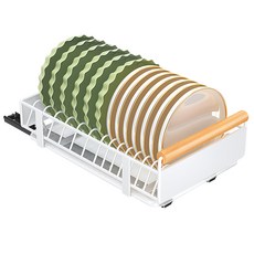 免打孔廚房抽屜式碟盤瀝水架, 1層 - 輕鬆收納碗盤 保持廚房整潔, 1個, 白色