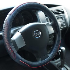 POWER 滾邊格紋牛皮方向盤套 PW-33, 紅黑色