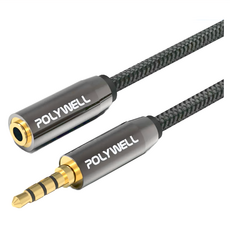 POLYWELL 寶利威爾 公對母 3.5mm 立體聲音源延長線, PW15-W52-B013, 黑色, 1條