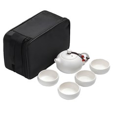 好料理 小巧外出茶具組 高溫陶瓷 布包 x1 壺 x1, 布包 + 壺 + 杯 4個, 1組
