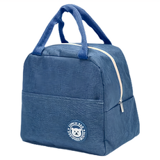 卡通圖案手提便當袋 防水牛津布 鋁箔珍珠棉 雙提手拉鍊, 22 x 15 x 17cm, 小熊圓標 藏青色, 3個