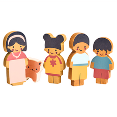 Mentari 焦糖娃娃一家人，帶貓的木製娃娃家庭玩具, MT7652, 1組