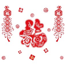 MODACore 摩達客 春節開運招財 花魚紋大福鞭炮雙面靜電貼無痕窗貼玻璃貼, 花魚紋大福鞭炮