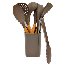 IRIS OHYAMA 愛麗思歐雅瑪 廚房用具8件組 含收納架 KT-7SS, 鍋鏟 + 湯匙 + 漏杓 + 淺口湯杓 + 抹刀 + 筷子 + 食物夾 + 用具收納架, 炭灰色, 1組