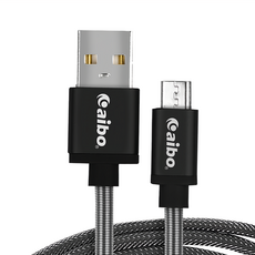 aibo USB 轉 Micro USB 鋁合金彈簧 漁網編織快充傳輸線 2.4A, 1.5m, 黑色, 1條