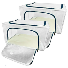 折疊收納箱 透氣網紋 超大容量 穩固疊加 環保材質 透明可視, 藏青, 66L, 2個