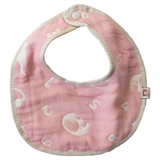 HiBOU 喜福 6重紗寶貝圍兜兜 圓形, 親膚柔軟, 台灣製造, 38.5x19cm, 數字小鷹粉, 1入, 1件