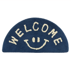 日本 TOMO 微笑半圓腳踏墊 棉 聚脂纖維 人造絲, 深藍色, 70 x 35cm