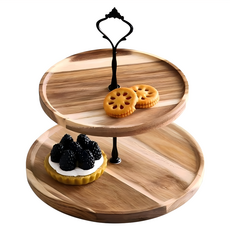 Mass木製 分離式雙層點心盤蛋糕架 適用於各種場合, 棕色, 1個