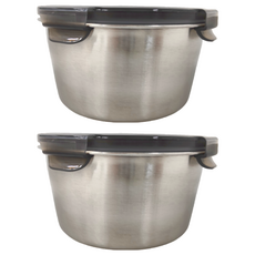 RICH 里奇 304不鏽鋼 圓形保鮮盒 可微波, 13.5 x 7cm, 600ml, 2個