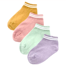 GIAT 吉亞特 兒童雙槓機能消臭船型襪 4雙 台灣製, 駝色 + 淡粉色 + 淡綠色 + 芋紫色, 大段(18~22cm)