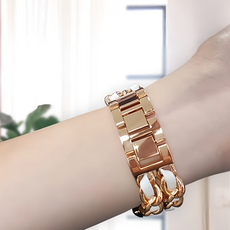 DAYA 名媛氣質款金屬皮革錶帶 3/4/5/6/SE 42/44/45/49mm, AppleWatch, 玫瑰金, 1個