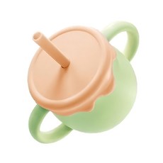 矽膠兩用維尼蜂蜜水杯, 吸管蓋 201-400ml, 橘蓋綠杯 撞色系, 1個