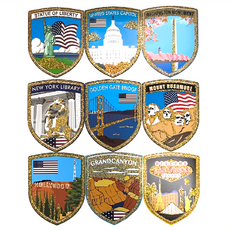 A-ONE 匯旺 美國旅遊玻璃靜電貼紙 Set 9, 金蔥/銀蔥/五彩蔥，台灣製, 1組