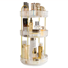 輕奢旋轉收納架 3層, 透明銀, 1個