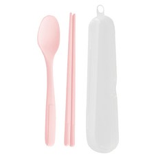 Pomier 鉑金矽膠餐具組 S, 1組, 湯匙 + 筷子 + 收納盒, 豆沙粉