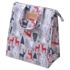 iSFun 少女印花 大容量手提保冷保溫便當包, 1個, 灰馴鹿