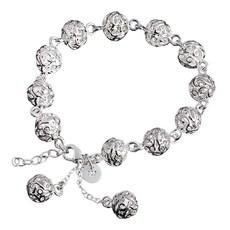 馥瑰馨盛 轉運球手鍊 鍍925銀, 15~17cm, 鏤空玲瓏銀飾