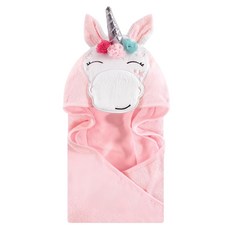 HUDSON BABY 純棉嬰幼兒童動物造型連帽浴巾 HB粉獨角獸 柔軟親膚 吸水速乾, 1條