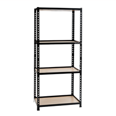 AMOS 四層免螺絲角鋼木板貨架, 76*31*169cm, 黑色, 單層平均耐重60公斤, 木板雙面雙色, 1個