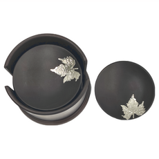 PUSH 普旭 圓形杯墊品茗喝茶具套裝 電木＋錫材質 橫葉款, 10 x 8 x 7.5cm, T07-1, 1組