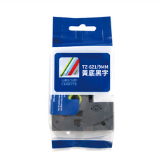 兄弟牌 標準黏性護貝標籤帶 TZe-621 9mm 黃底黑字, 8m