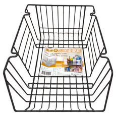 美琦 斜口重疊籃 鐵+PE材質, 中(32 x 23 x 16.5cm), 1個, 黑色