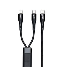 E-books Type-C-2C 60W 鋁製一轉二智慧分流充電傳輸線 XA55 支援PD快充 尼龍編織線, 1.2m, 黑色, 1條