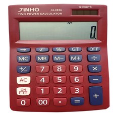 JINHO 京禾 12位元太陽能無印風輕巧型雙電源計算機 JH-2836, 1台, 紅色