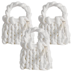 DIY粗毛線編織包材料包, 自己動手做，送教學影片, 牛奶白, 3個