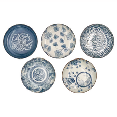 染付繪變中盤 5入套裝, 1組, 5 件組中盤, 藍色