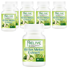 RELIVE 山苦瓜膠囊EX 含山苦瓜萃取物 啤酒酵母 大豆粉 30顆/瓶, 500mg, 6罐