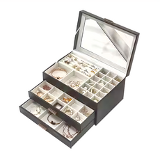 PORA BELLA 大容量皮革首飾盒, 26.5公分 x 18公分 x 13.5公分, 黑色, 1個