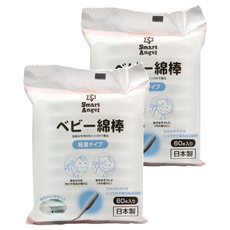 西松屋 Smart Angel 嬰兒棉棒 黏著型 日本製, 60支, 2包