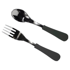 Avanchy 雙層不鏽鋼湯匙+叉子組, 黑, 1組